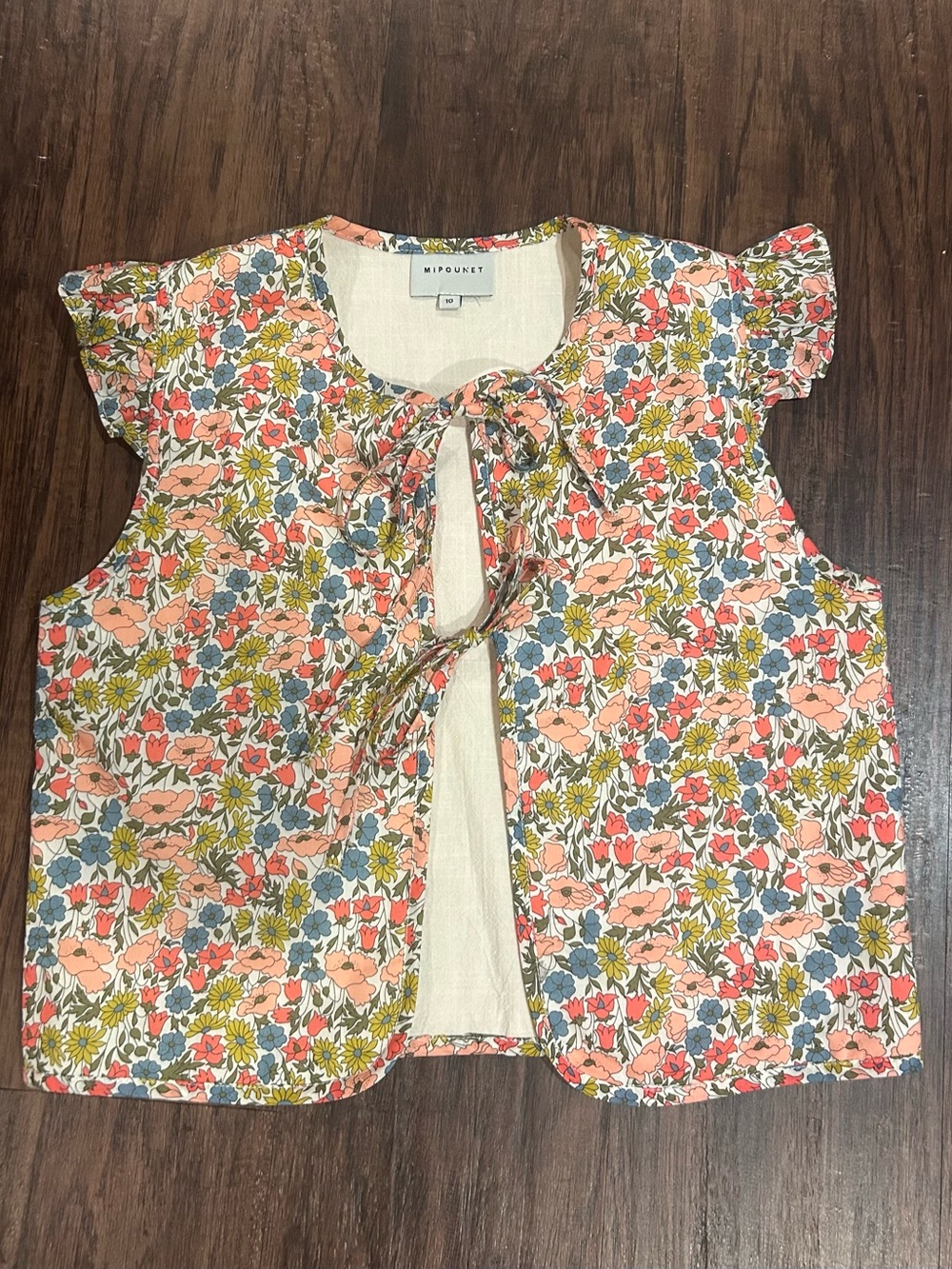MIPOUNET! Floral Tie-Front Girls' Vest! Bought from Maisonette sz 8-10.